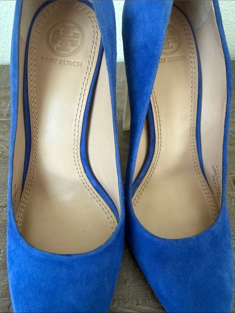 Tory Burch Cobalt Blue Suede Pointed-Toe Pumps with Block Heel